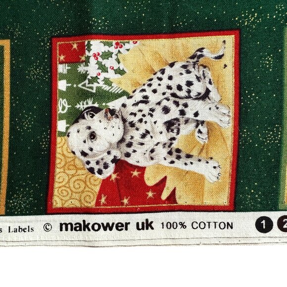 Vintage Puppies Christmas Labels Cotton Fabric - 2 yds by Makower UK - New - Picture 5 of 5